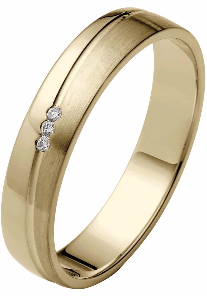 Trauring FIRETTI "Schmuck Geschenk Gold 375 Hochzeit Ehering "LIEBE" Gr. 23, gold (gelbgoldfarben), Fingerringe, 23, 0,02 SI = kleine Einschlüsse mit Brillanten, Gelbgold 375, 4mm, Made in Germany, wahlweise mit oder ohne Brillanten Image