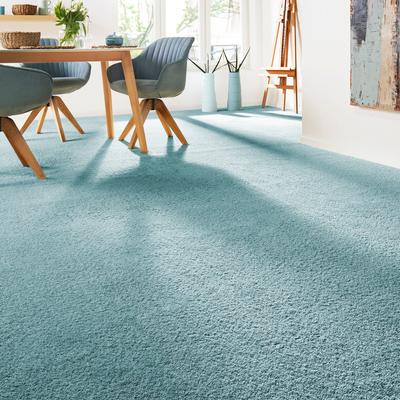 Teppichboden ANDIAMO "Verona, Velours, Made in Belgium", blau (türkis), B:400cm H:6mm L:350cm, Kunstfaser, Teppiche, Uni Farben, Breite 400 cm oder 500 cm, strapazierfähig, pflegeleicht Image
