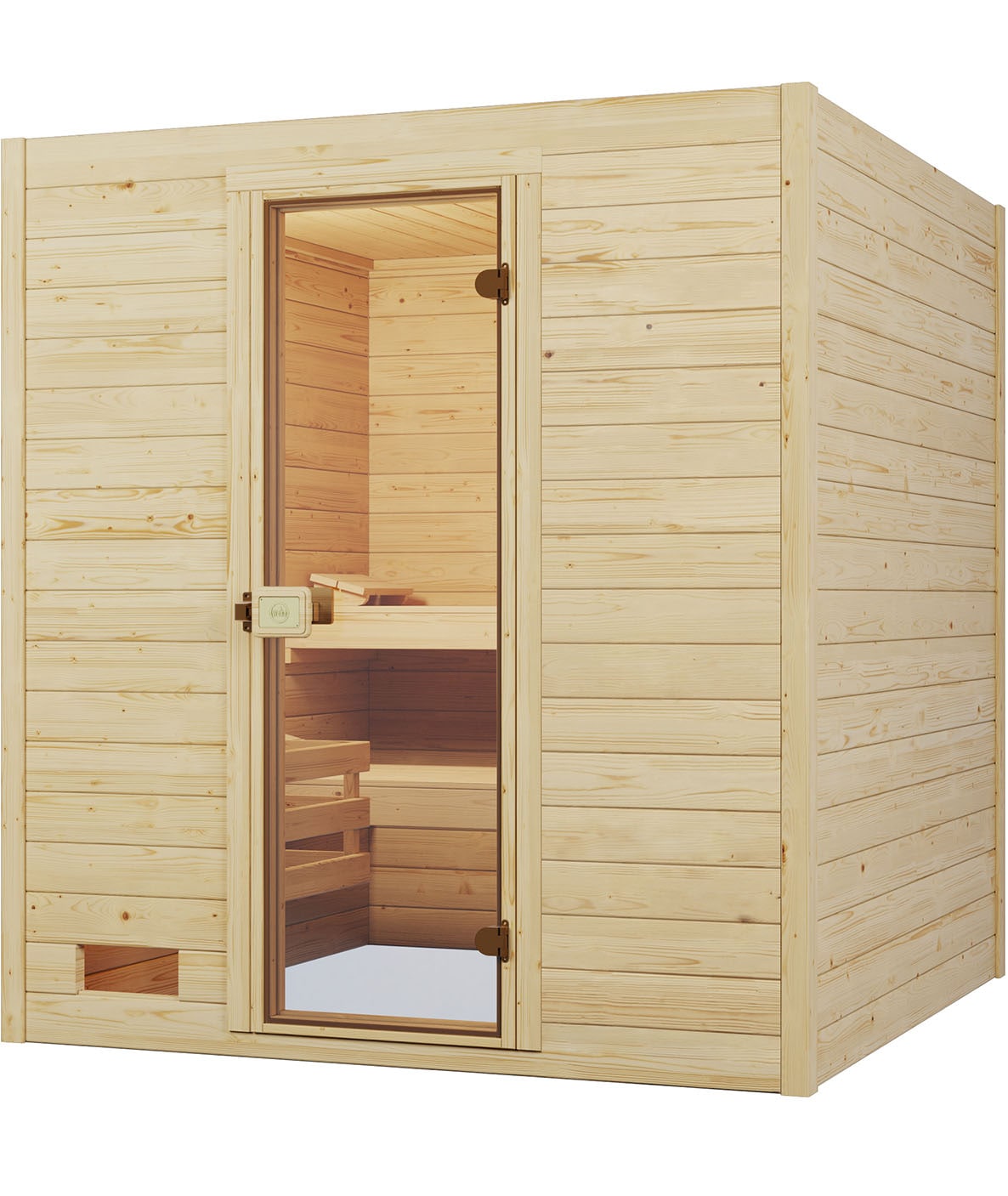 Sauna WEKA "Massivholzsauna VALIDA 3", beige (natur), Saunaofen, integrierte Steuerung, 5,4 kW, Saunen, Blockbohlen, moderne Ganzglastür