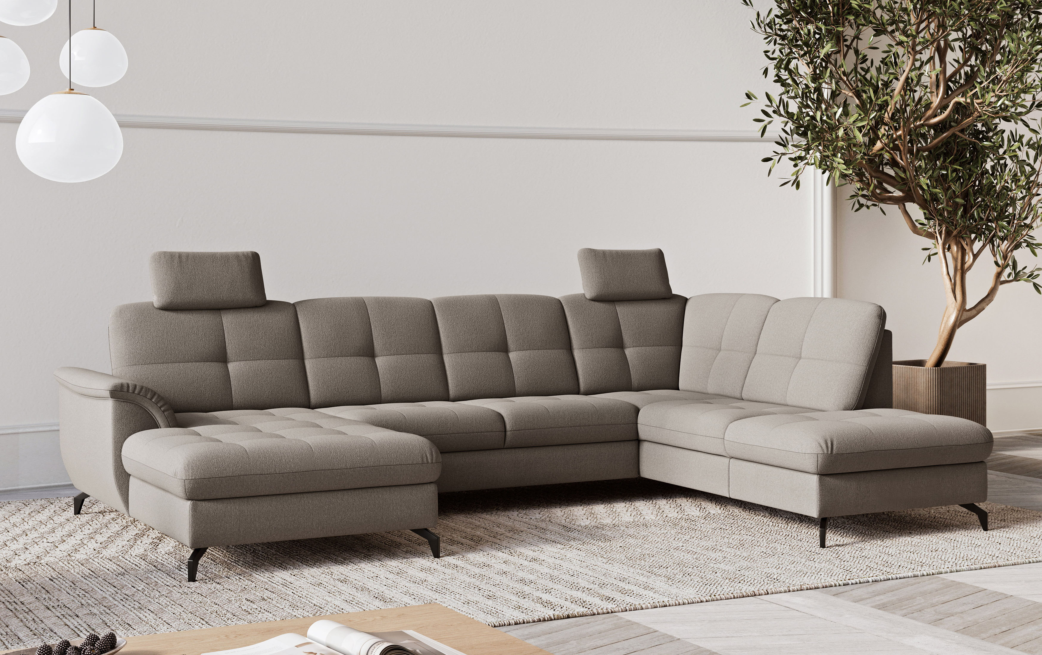 Wohnlandschaft SIT & MORE "Zora", braun (schlamm), B:319cm H:92cm T:212cm, 100% Polyester, Sofas, wahlweise mit Bettfunktion und Bettkasten
