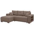 Ecksofa HOME AFFAIRE "Viborg L-Form", braun, B:234cm H:91cm T:162cm, Struktur (100% Polyester), Struktur fein ( 100% Polyester), Filzoptik (100% Polyester), Sofas, mit Regal in der Armlehne, wahlweise mit Bettfunktion