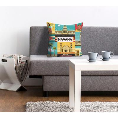Dekokissen QUEENCE "Jannik", bunt (bunt, bedruckt), B:40cm L:40cm, Polyester, Dekokissen_Sitzkissen_Kissenhüllen, mit Havana Schiftzug und Motiven, Kissenhülle ohne Füllung, 1 Stück Image