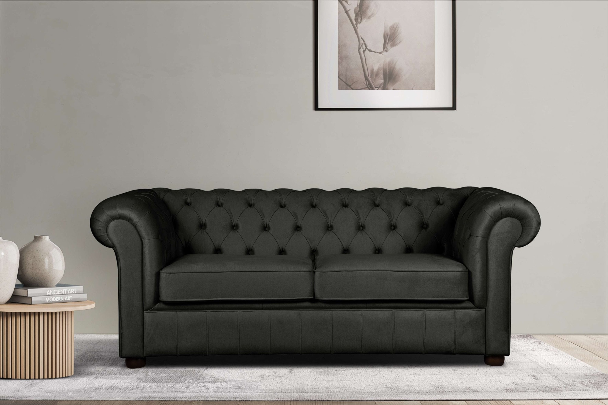 3-Sitzer HOME AFFAIRE "CHARENTE, optionale Schlafsofa, Chesterfield-Sofa, Bettfunktion", grau (anthrazit), B:198cm H:74cm T:89cm, 100% Polyester, Sofas, mit edler Knopfheftung und typischen Armlehnen, B/T/H 198/89/74 cm Image