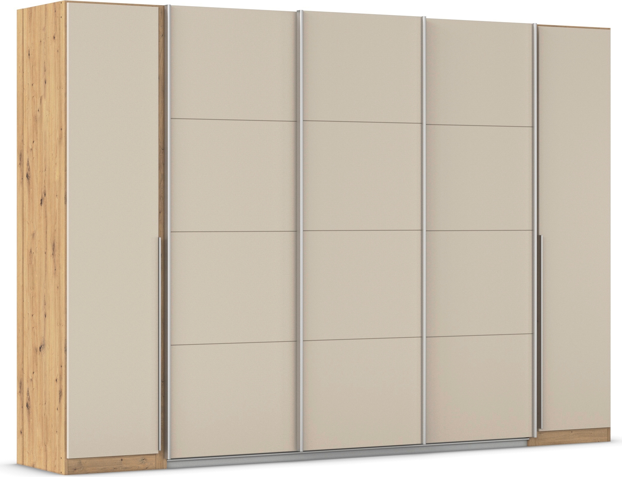 Schwebetürenschrank RAUCH "Dreh-/Schwebetürenschrank Kleiderschrank Familie, OTTOs Choice Agordo", eiche artisan, beige (champagner), B:301cm H:210cm T:62cm, Holzwerkstoff, Schränke, Schwebetürenschrank, durchdachte Innenausstattung, in zwei...