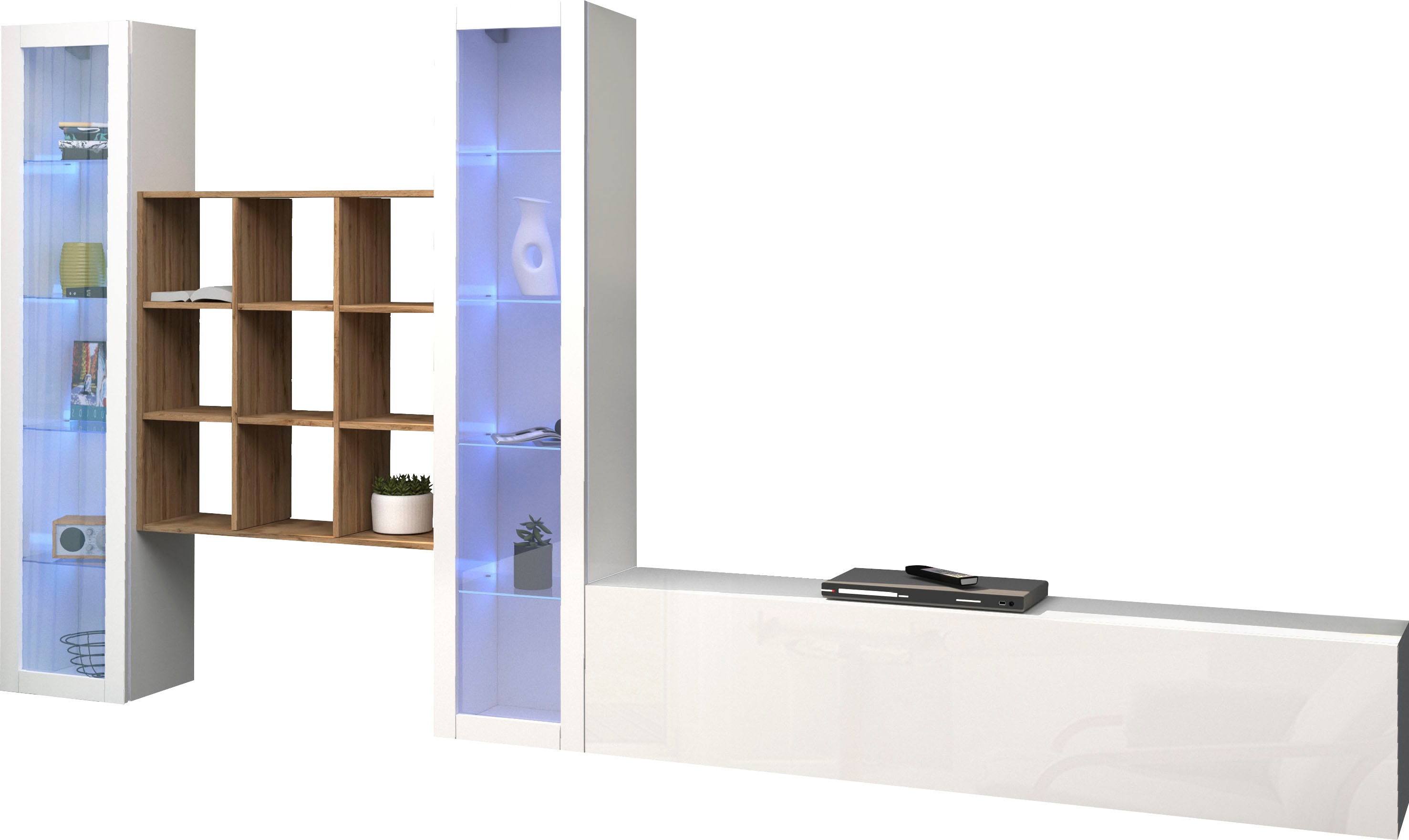 Wohnwand INOSIGN "Maruska", weiß (weiß hochglanz, weiß hochglanz), B:350cm H:180cm T:30cm, Spanplatte, Kastenmöbel-Sets