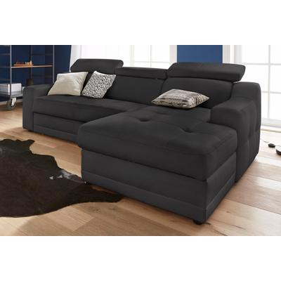 Ecksofa EXXPO - SOFA FASHION "Lotos, bequem und funktionell, L-Form", schwarz, B:242cm H:92cm T:98cm, NaturLEDER (echtes Rindsleder) in Sitz und Rücken. Korpus in passendem Kunstleder SOFTLUX bezogen, Luxus-Kunstleder, Sofas, mit Kopf- bzw.... Image