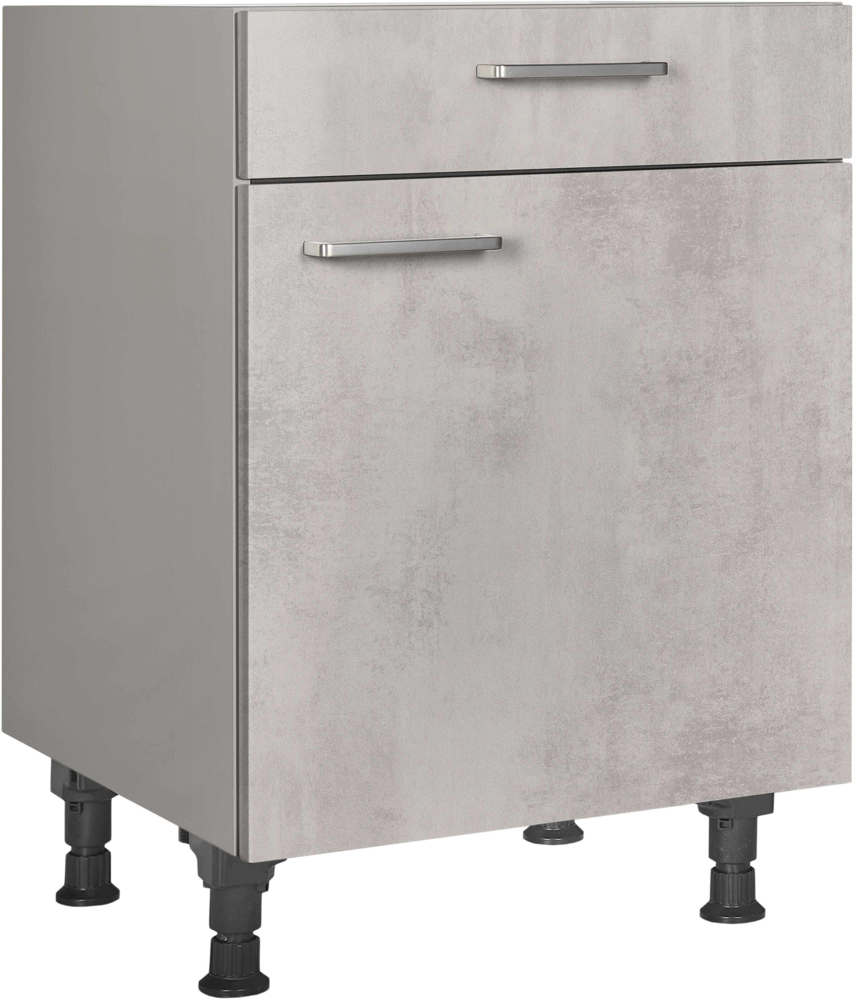 Unterschrank NOBILIA "Riva", Ausrichtung wählbar, vormontiert, in den Breiten 30, 45 und", grau (front: betongrau nachbildung, korpus: steingrau), B:60cm H:87cm T:58,3cm, Schränke, 60 cm Breite, mit höhenverstellbaren Sockelfüßen, vormontiert Image