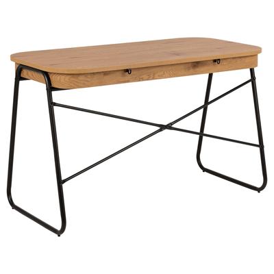 Arbeitstisch ACTONA GROUP "Blueton", beige (natur, schwarz, natur), B:120cm H:75cm T:60cm, Tische, Holz-Schreibtische Schreibtisch Büroschreibtisch, Schreibtisch, 2 Schubladen, Wildeiche rau Papier, 120x60x75 cm Image