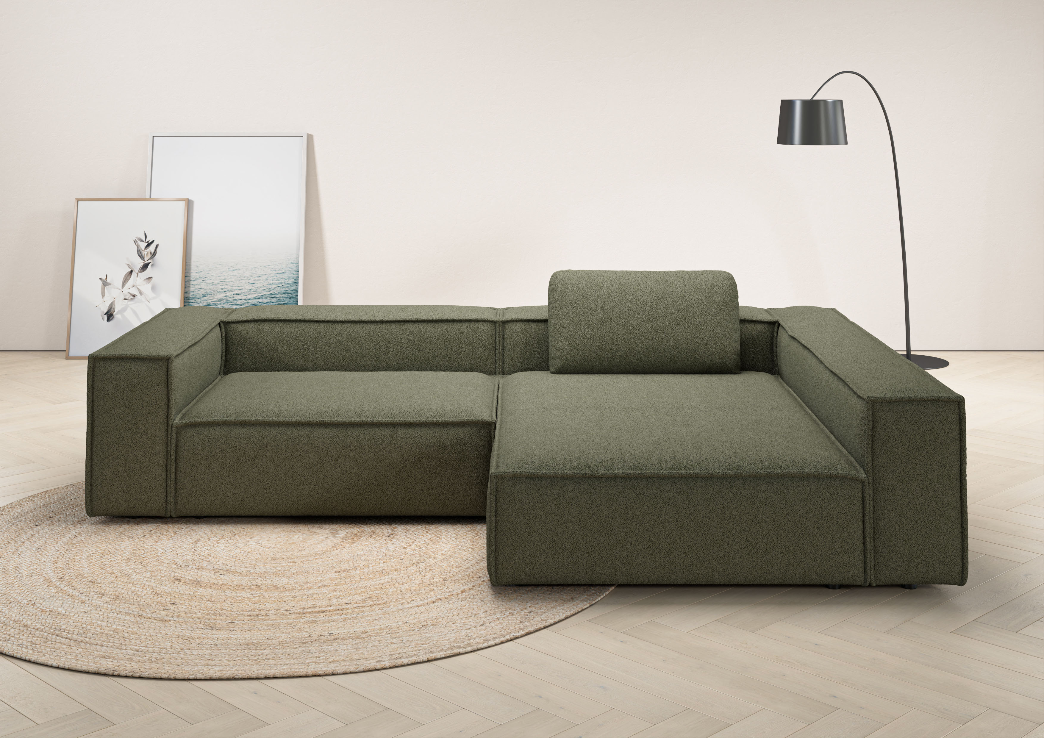 Ecksofa HOME AFFAIRE "Watertown, moderne XXL L-Form, 306 cm breit", grün, B:306cm H:68cm T:191cm, 96% Polyester, 4% Nylon, Sofas, Ecksofa, Komfortabel mit tiefer Sitzfläche – ideal für große Wohnräume