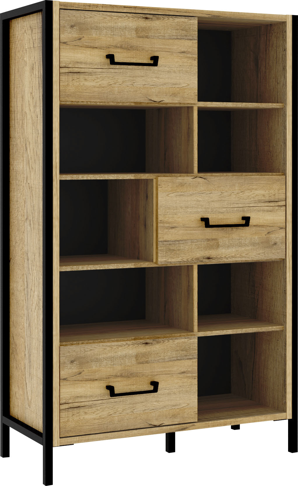 Mehrzweckregal FORTE, braun (bartex eiche, schwarz), B:94,1cm H:151,5cm T:41,5cm, Regale, Kinderregal Kinderschrank