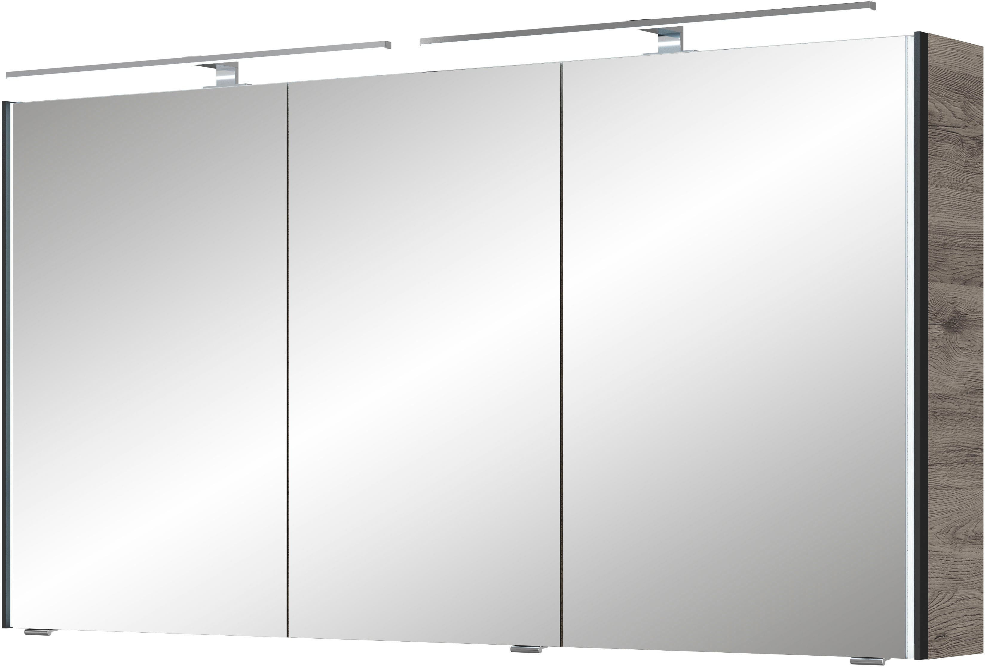 Spiegelschrank SAPHIR "Serie 7045 Badezimmer-Spiegelschrank inkl. LED-Beleuchtung, 3 Türen", braun (halifax eiche quer nachbildung), B:133,2cm H:70,3cm T:17cm, Spanplatte, Schränke, Badschrank 133,2 cm breit, inkl. LEDplus Schalter und Türdämpfer Image