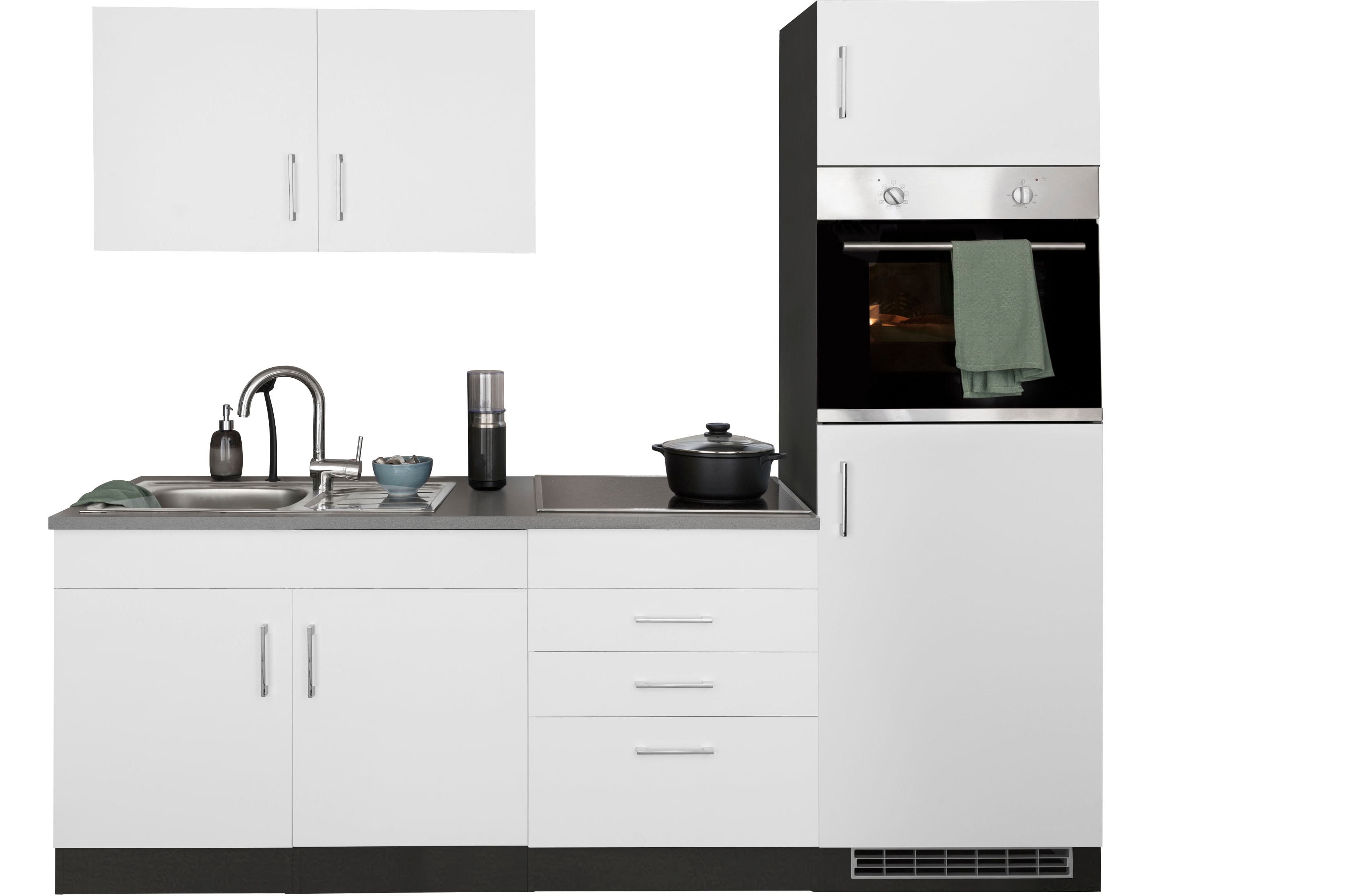 Küchenzeile KOCHSTATION "KS-Paris", weiß (küche: weiß, korpus: grafit, arbeitsplatte: anthrazit), B:220cm T:60cm, Komplettküchen-Sets, ohne E-Geräte, Breite 220 cm Image