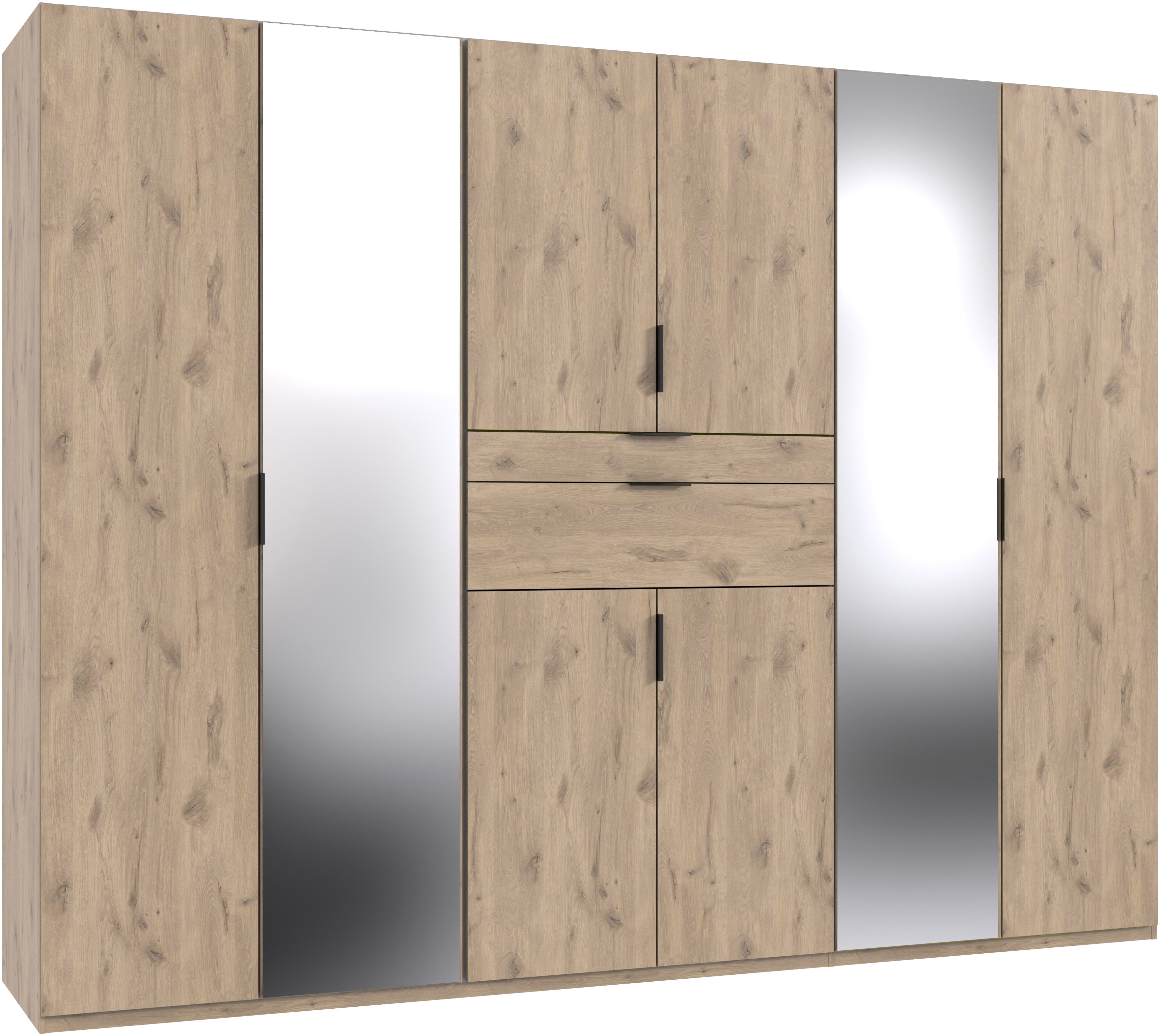 Drehtürenschrank WIMEX "Moldau Kleiderschrank mit Spiegel Schlafzimmerschrank Bestseller", beige (viking oak nachbildung), B:270cm H:208cm T:58cm, Spanplatte, Schränke, Wähle deine Innenausstattung fertig konfiguriert im Schrank Image