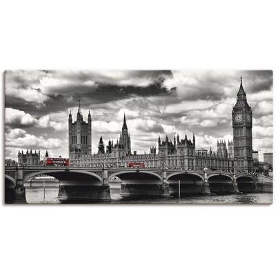 Wandbild ARTLAND "London Westminster Bridge & Red Buses", schwarz (farbe bild(er): schwarz), B:100cm H:50cm T:1,8cm, Canvas, Leinwand, Bilder, als Leinwandbild, Poster, Wandaufkleber in verschied. Größen Image
