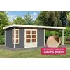 Gartenhaus KARIBU "Kolimasee 7", grau (terragrau), Holzwerkstoff, Gartenhäuser, mit Anbaudach 3,2 m, terragrau