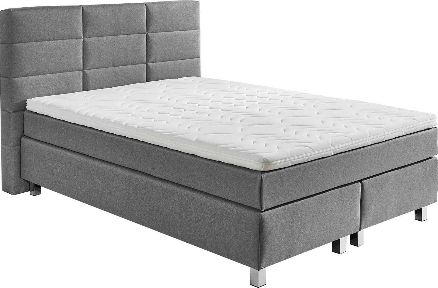 Boxspringbett, grau, B:155cm L:210cm, Bezug: 100% Polyester;Polsterung: 100% Polyester, WESTFALIA SCHLAFKOMFORT, Komplettbetten, Boxspringbett, wahlweise mit Kaltschaum-Topper Image