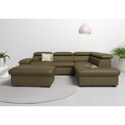 Ecksofa HOME AFFAIRE "Alberto L-Form", grün (olive), B:272cm H:73cm T:226cm, Luxus-Microfaser Lederoptik (100% Polyester), Luxus-Microfaser weich (9)0% Polyester / 10% Polyamid, Luxus-Microfaser Vintageoptik (100% Polyester), Microfaser... Image