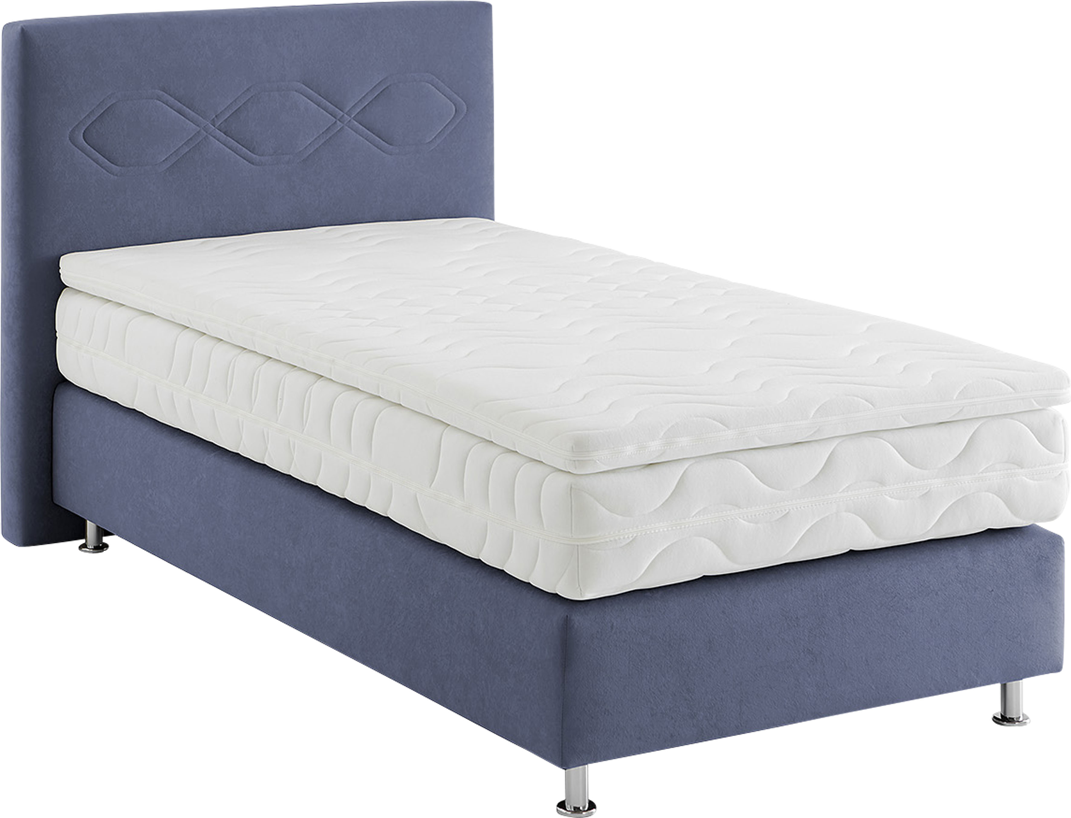 Boxspringbett, blau (navy), B:115cm L:210cm, Bezug: Microvelours 100% Polyester, WESTFALIA SCHLAFKOMFORT, Komplettbetten, Boxspringbett, wahlweise mit Topper Image