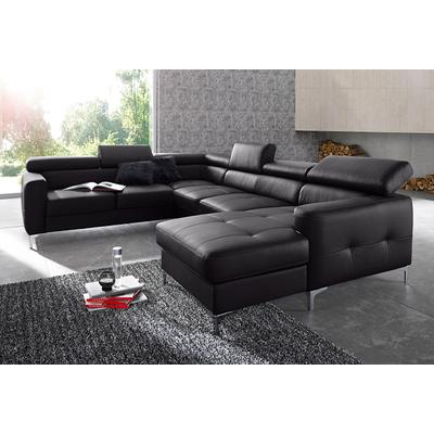 Polstergarnitur COTTA "Sammy U-Form", schwarz, B:306cm, Sitzmöbel-Sets, Set bestehend aus: Wohnlandschaft mit Kopfteilverstellung & Hocker Image