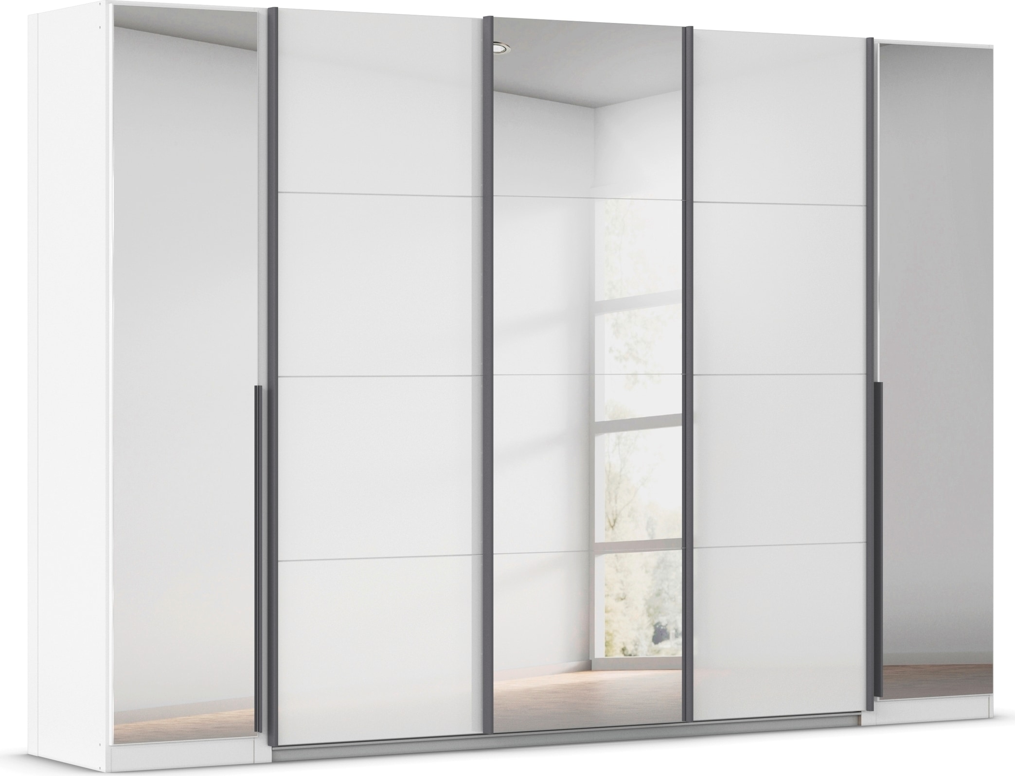 Schwebetürenschrank RAUCH "Dreh-/Schwebetürenschrank Kleiderschrank Familie, OTTOs Choice, Agordo", weiß (alpinweiß, hochglanz weiß), B:301cm H:210cm T:62cm, Holzwerkstoff, Schränke, Schwebetürenschrank, Stauraumwunder TOPSELLER, verschiedene...