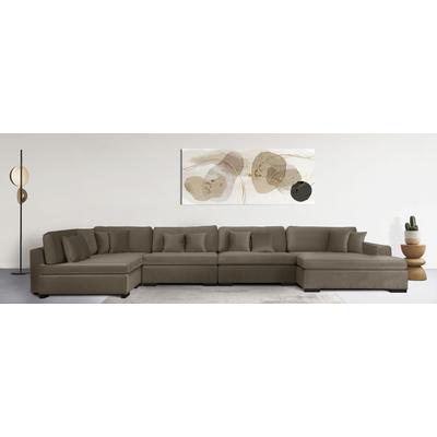 Wohnlandschaft "Skara XXL U-Form", grau (taupe), B:510cm H:86cm T:250cm, 100% Polyester, GUIDO MARIA KRETSCHMER HOME & LIVING, Sofas, Lounge-Sofa XXL mit Federkern-Polsterung, in vielen Bezugsvarianten Image