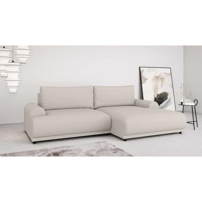 Ecksofa INOSIGN "Marsby, mit Bettfunktion und Bettkasten, Maße: B/H/T 242/65/145 cm", beige (creme), B:242,2cm H:65cm T:145,5cm, 100% Polyester, Sofas, L-Form mit Wellenunterfederung, Recamiere links oder rechts bestellbar Image