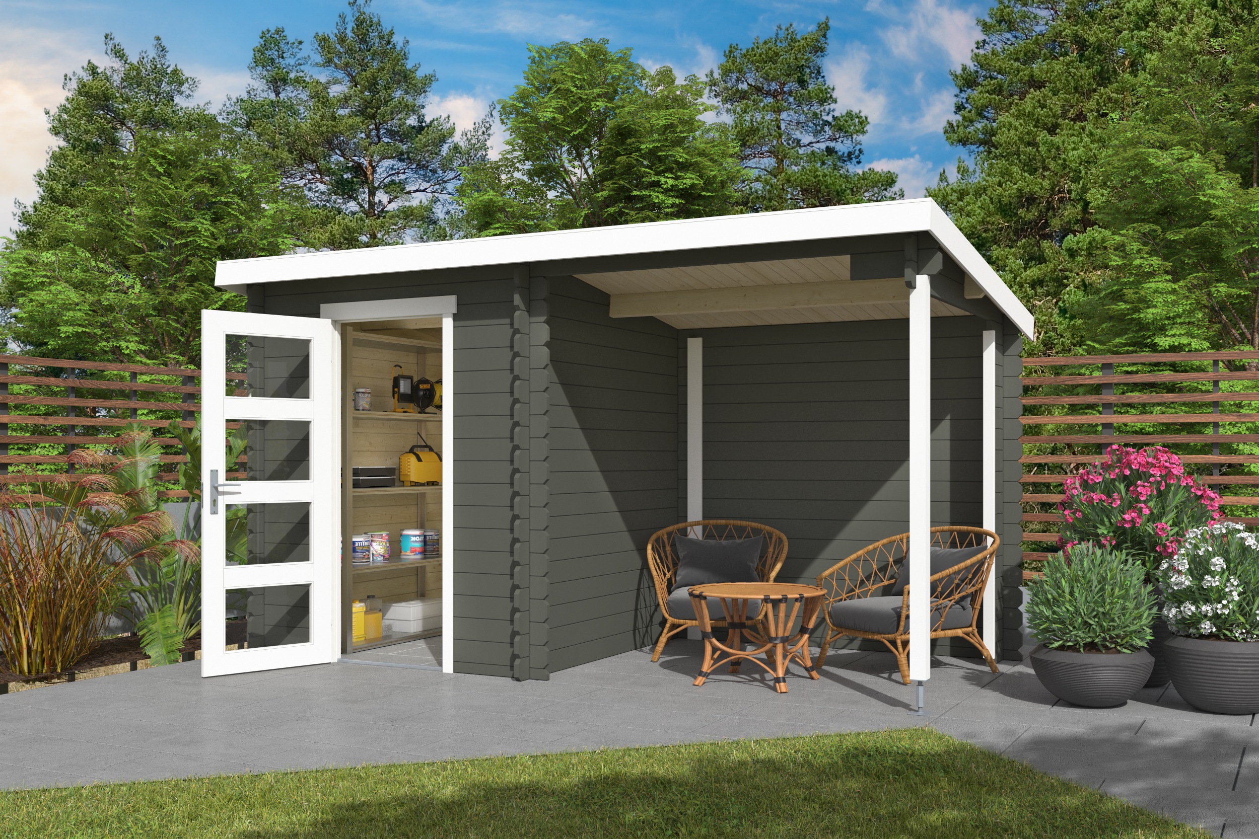 Gartenhaus NORDIC HOLZ "Jelle Plus", grün (grüngrau), ohne Fußboden, Rückwand, Massivholzdach, Holz, Gartenhäuser, Gartenhaus