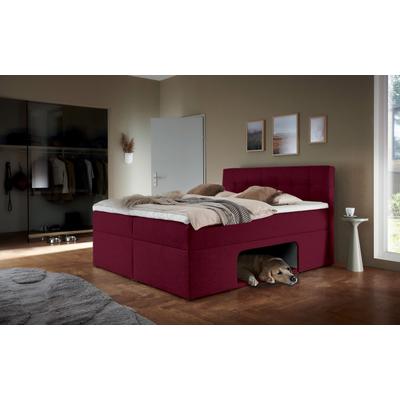 Boxbett PLACES OF STYLE "Carolin", rot (bordeaux meliert), B:142cm L:210cm, Komplettbetten, mit Nische inkl. gepolsterter Unterlage für Haustiere Image