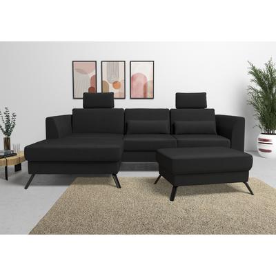 Ecksofa SIT & MORE "Olsen L-Form", schwarz, B:261cm H:88cm T:172cm, 100% Polyester, Sofas, inklusive Sitztiefenverstellung, wahlweise mit Bettfunktion, 15cm hoch Image