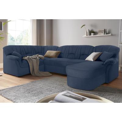 Wohnlandschaft DOMO COLLECTION "Bahia mit viel Platz, zeitloses Design, U-Form", blau (dunkelblau), B:308cm H:91cm T:200cm, Luxus-Microfaser (100% Polyester), mit Muster, Struktur (100% Polyester), Sofas, wahlweise mit Bettfunktion Image