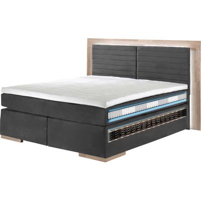 Boxspringbett PLACES OF STYLE "Cup", grau (light grau), B:190cm L:206cm, Bezug: Luxus-Microfaser (100% Polyester), Bezug: Microfaser (100% Polyester), Komplettbetten, Boxspringbett, mit Massivholzrahmen, mit Topper, in 2 Härtegraden, in 3 Breiten Image