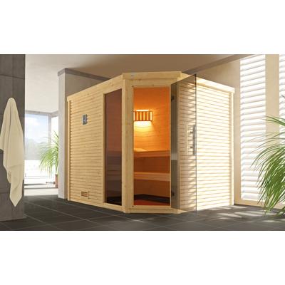 Sauna WEKA "Design-Sauna CUBILIS 3", beige (natur), ohne Ofen, ohne Steuerung, ohne Ofen, Saunen, Blockbohlen im wekaLine-Profil Image