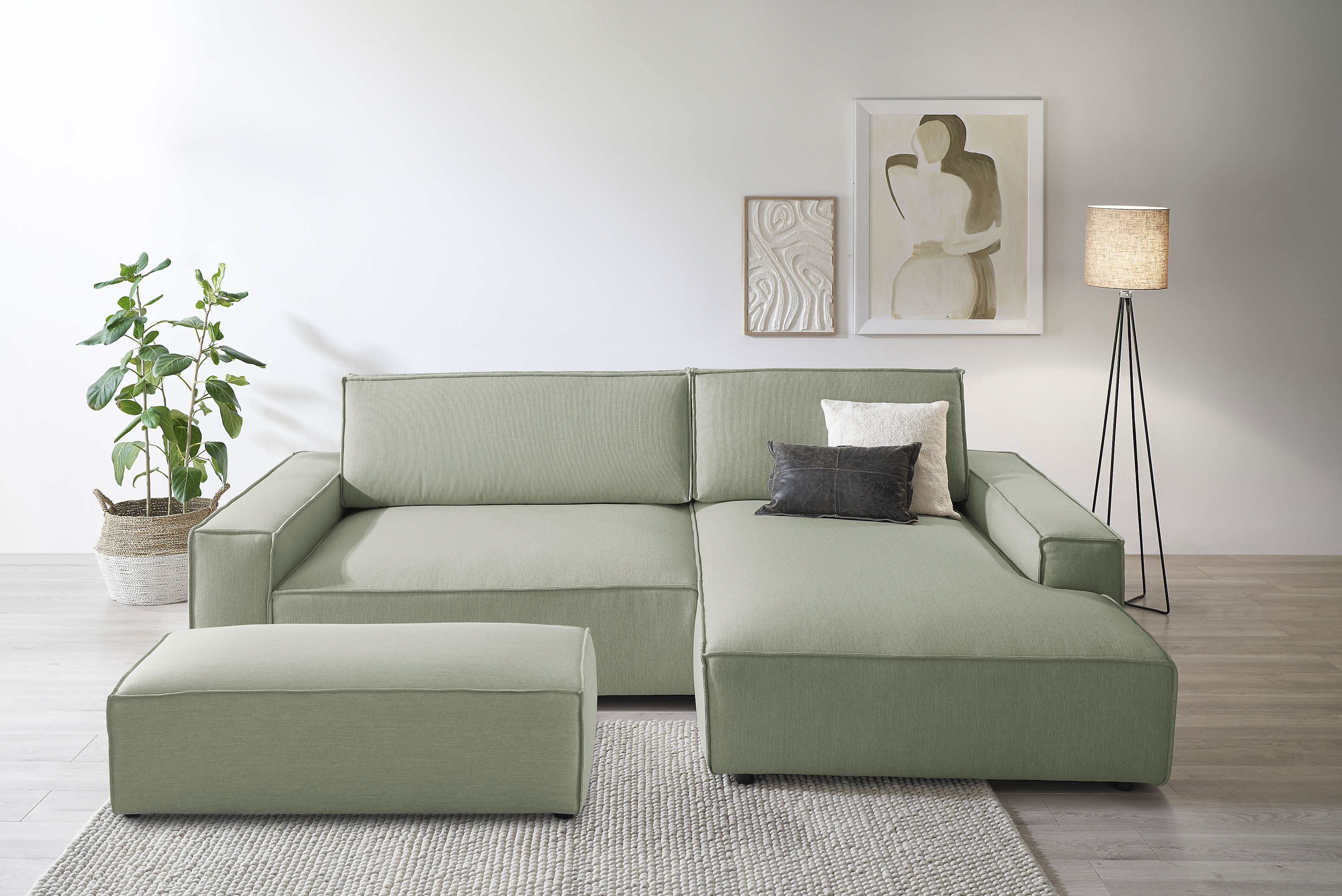 Polsterecke HOME AFFAIRE "SHERWOOD XXL tief, L-Form, Schlaffunktion, Bigsofa, Cord, Leinenoptik", grün (hellgrün), B:284cm H:90cm T:135cm, 100% Polyester, Sofas, stellbar zum Schlafsofa (Krokodilverbinder), Cord, Leinenoptik