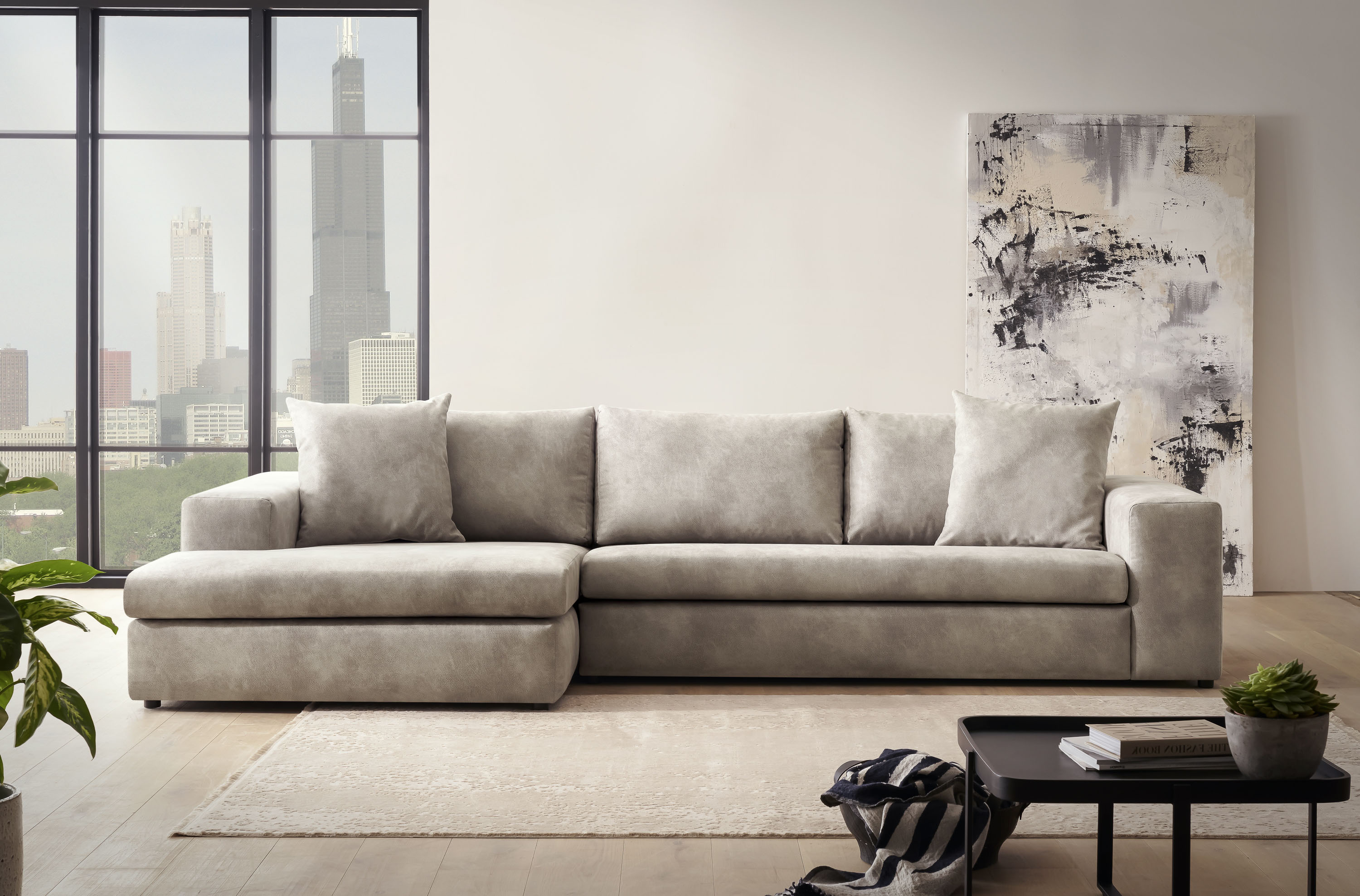 Ecksofa HOME AFFAIRE "SLEETLAND XXL in Samtvelours oder Vintage-Leder-Optik, L-Form", grau (hellgrau), B:325cm H:72cm T:167cm, Sofas, Ecksofa, besonders groß und bequem