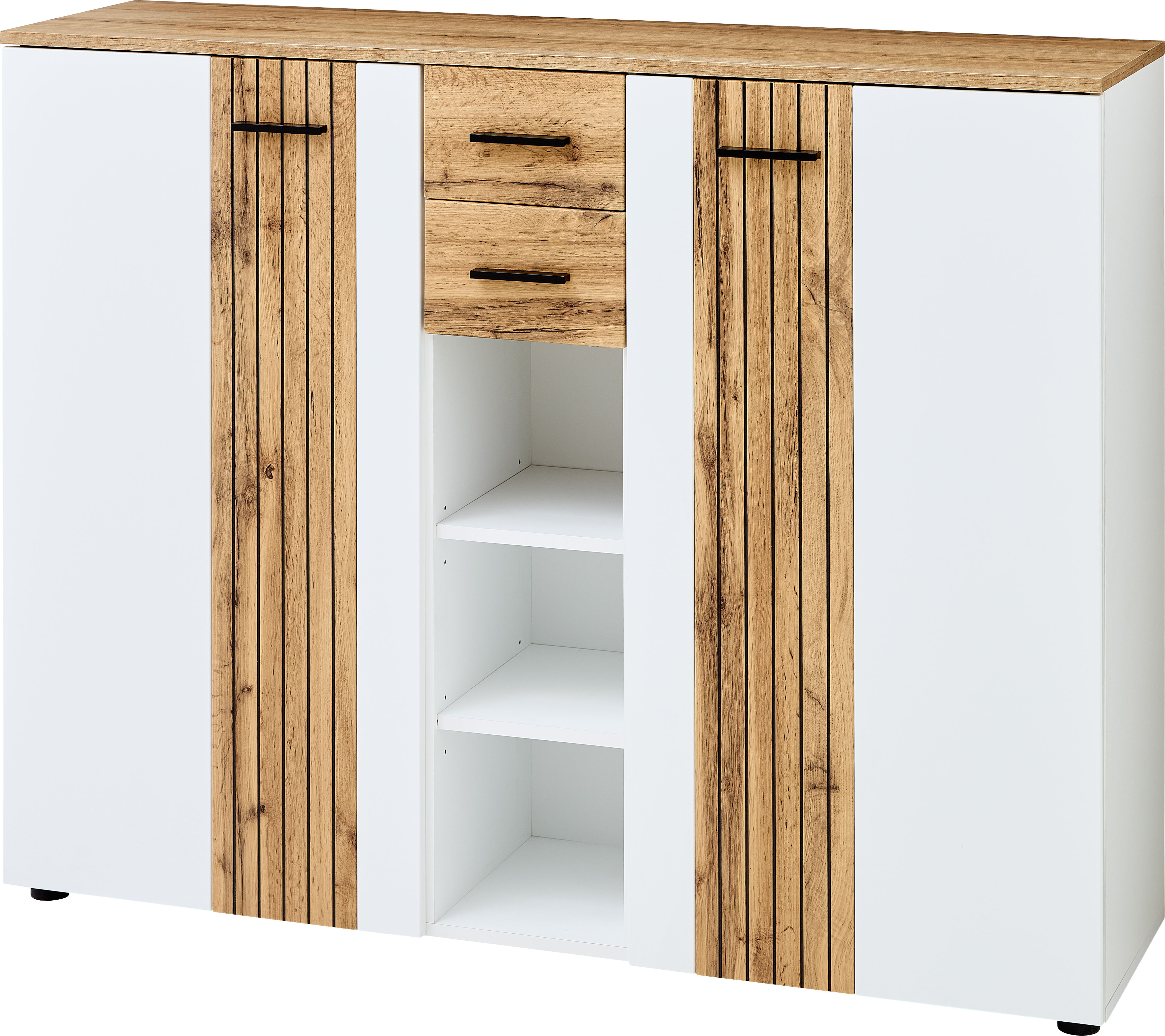 Schuhschrank INNOSTYLE "Schuhschrank Sparks, 135x106x38cm (B/H/T)", weiß, B:135cm H:106cm T:38cm, Holzwerkstoff, MDF, Schränke, Schuhschrank, 2 türig, 2 Schubkasten, 3 offene Fächer, Softclose