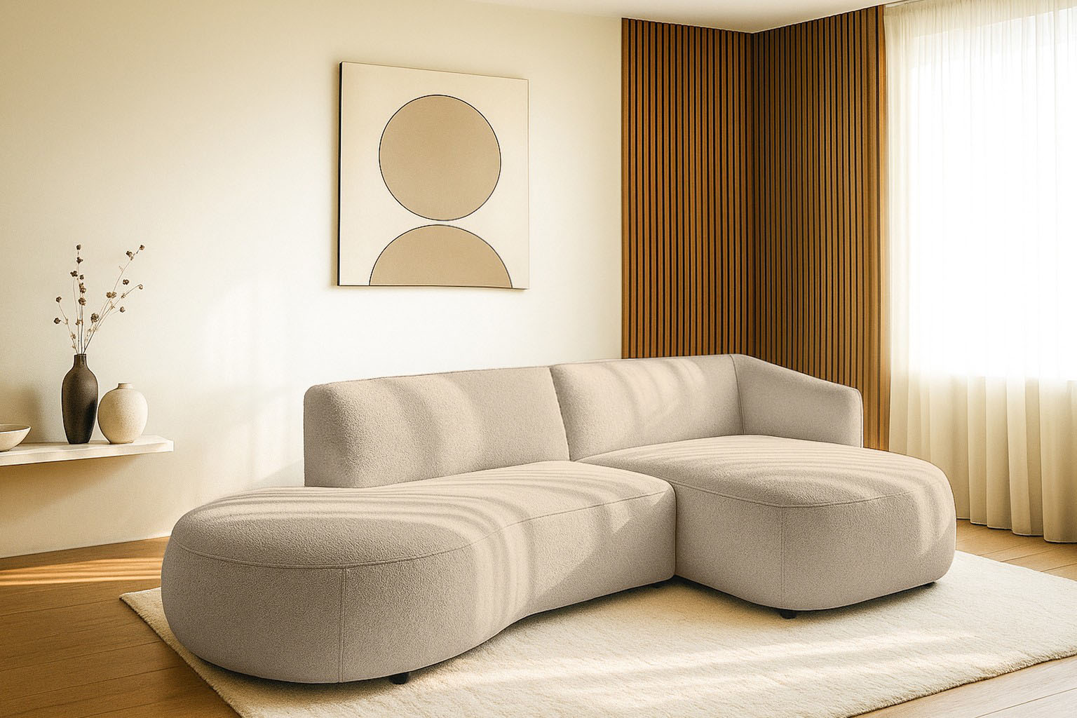 Ecksofa HOME AFFAIRE "OSTRUP Rundsofa, L-Form, Naturtöne, Boucle", beige, B:278cm H:73cm T:152cm, 100% Polyester, Sofas, Ecksofa, Breite 278 cm, organische Form mit sanften Rundungen