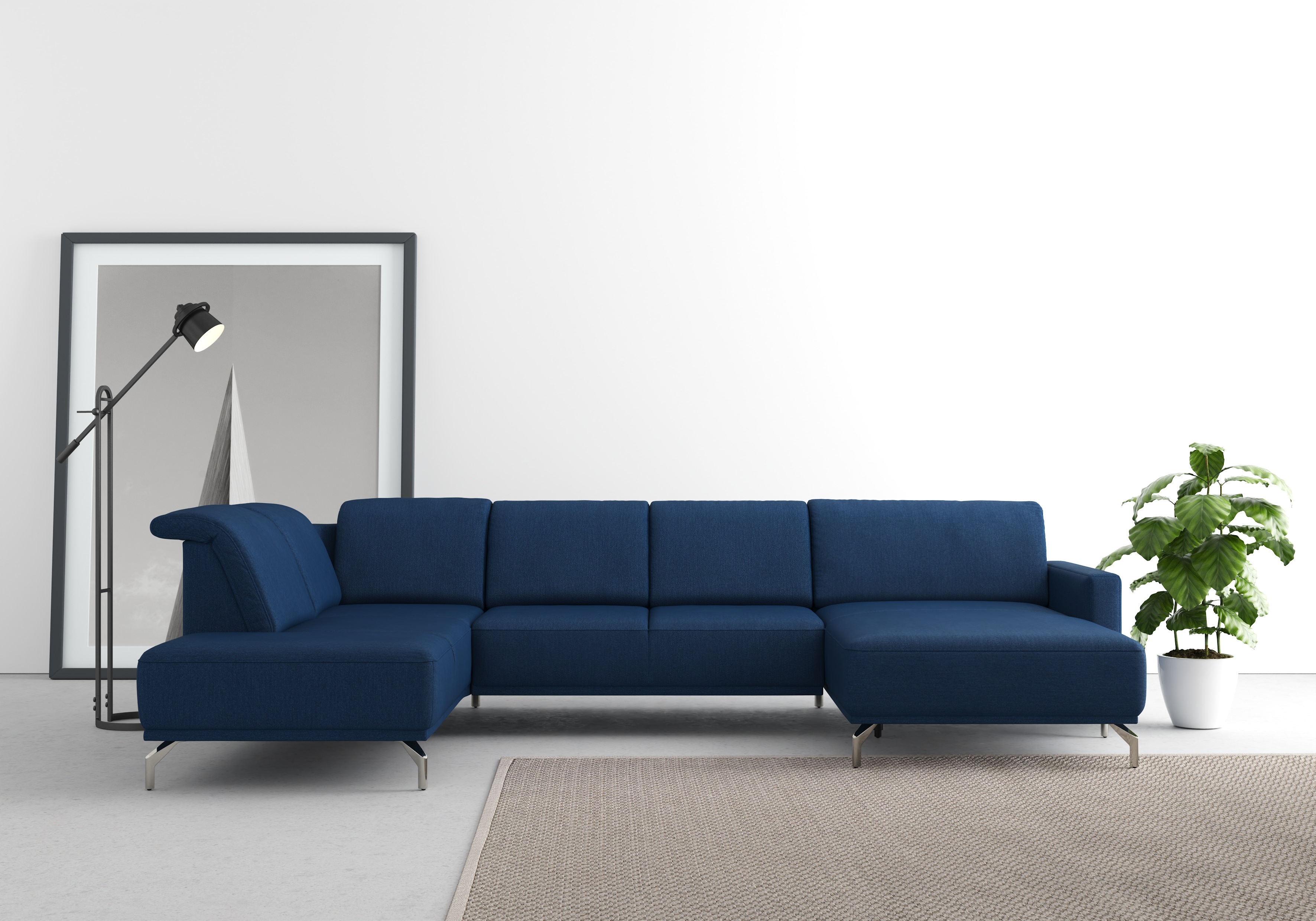 Wohnlandschaft SIT & MORE "Bailando U-Form", blau, B:337cm H:84cm T:205cm, Sofas, wahlweise mit Kopfteilverstellung und Vorziehsitz, motorisch