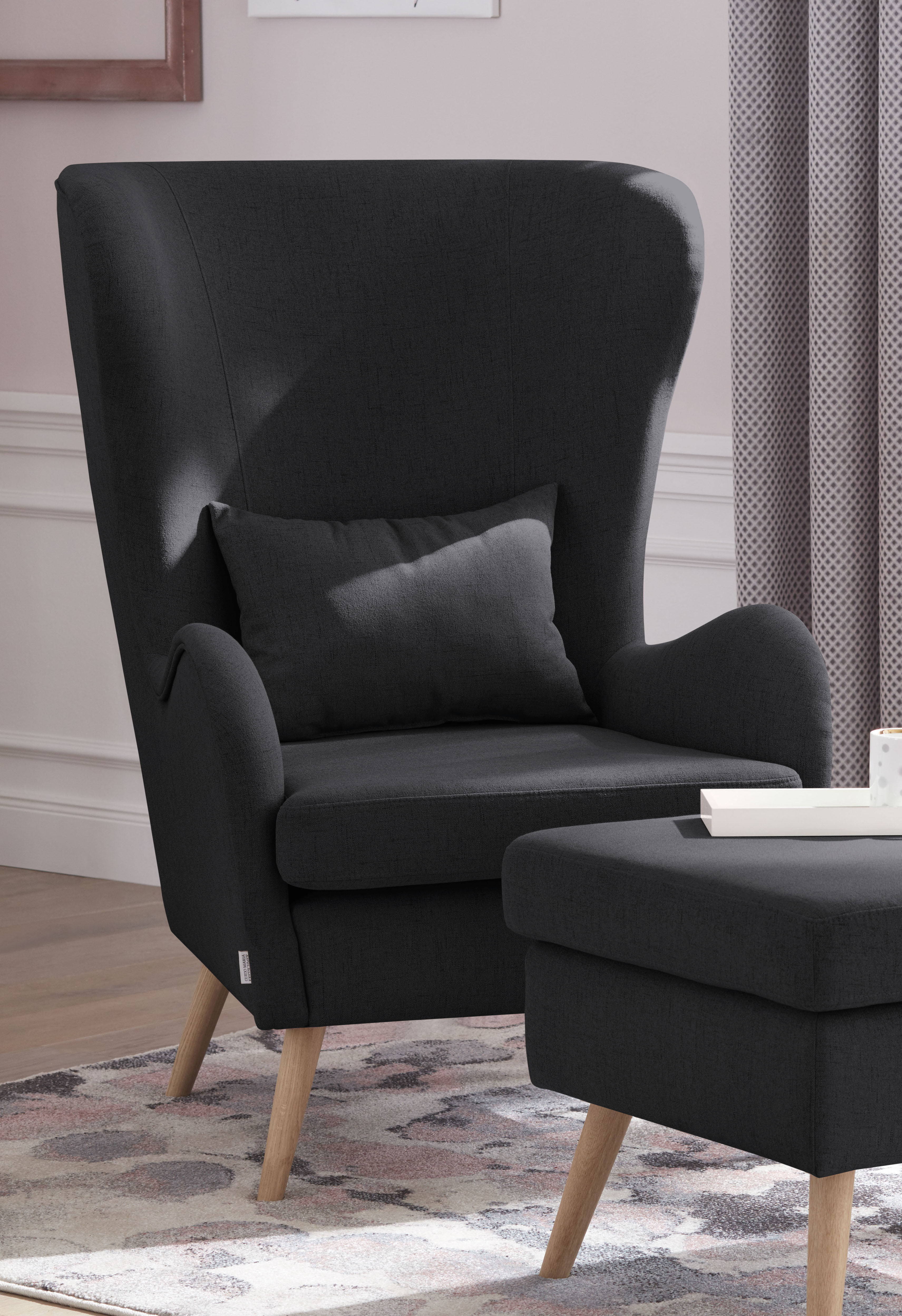 Sessel HOME AFFAIRE "Salla auch in Fellimitat und Feincord, viele Bezugsarten, Ohrensessel", schwarz, H:118cm T:94cm, Struktur fein (100% Polyester), Sessel, Ohrensessel ohne Hocker Ohrensessel Ohrensessel mit Hocker, wahlweise mit oder ohne Hocker;...