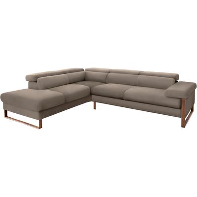 Ecksofa W.SCHILLIG "finn, Designsofa mit tollem Sitzkomfort, bequem, L-Form", braun (stone z59), B:281cm H:71cm T:230cm, Flachgewebe S22 (100% Polyester), Stoff S37 (100% Polyester), Longlife Xtra-Leder Z59: Glattleder mit modischer Prägung.... Image