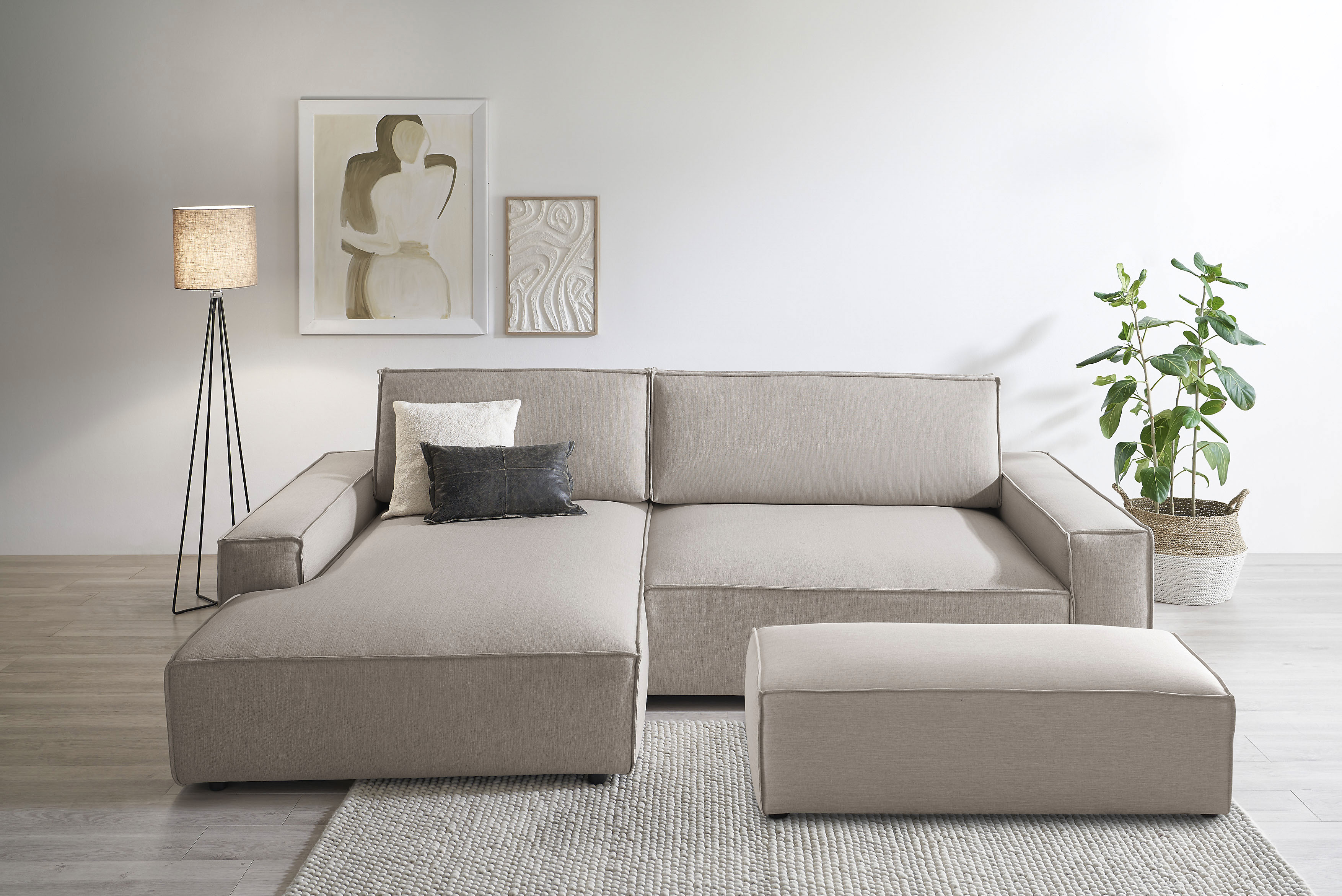 Polsterecke HOME AFFAIRE "SHERWOOD XXL tief, L-Form, Schlaffunktion, Bigsofa, Cord, Leinenoptik", beige (hellbeige), B:284cm H:90cm T:135cm, 100% Polyester, Sofas, stellbar zum Schlafsofa (Krokodilverbinder), Cord, Leinenoptik