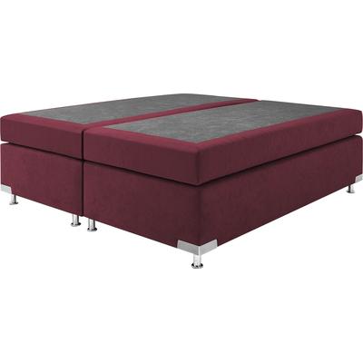 Boxspringbett "Holland", rot (bordeaux, rot), B:162cm L:201cm, Microvelours (100% Polyester), WESTFALIA SCHLAFKOMFORT, Komplettbetten, Boxspringbett, ohne Kopfteil, frei im Raum stellbar Image