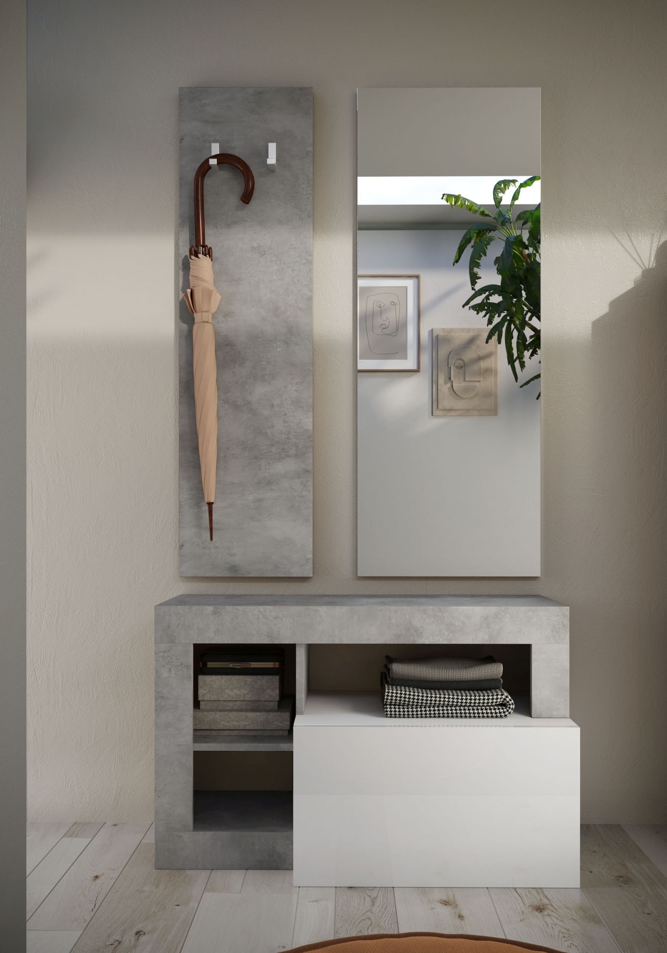 Garderoben-Set HOME AFFAIRE "Hamburg", weiß (weiß hochglanz, beton optik), Kastenmöbel-Sets, Beton Optik Image