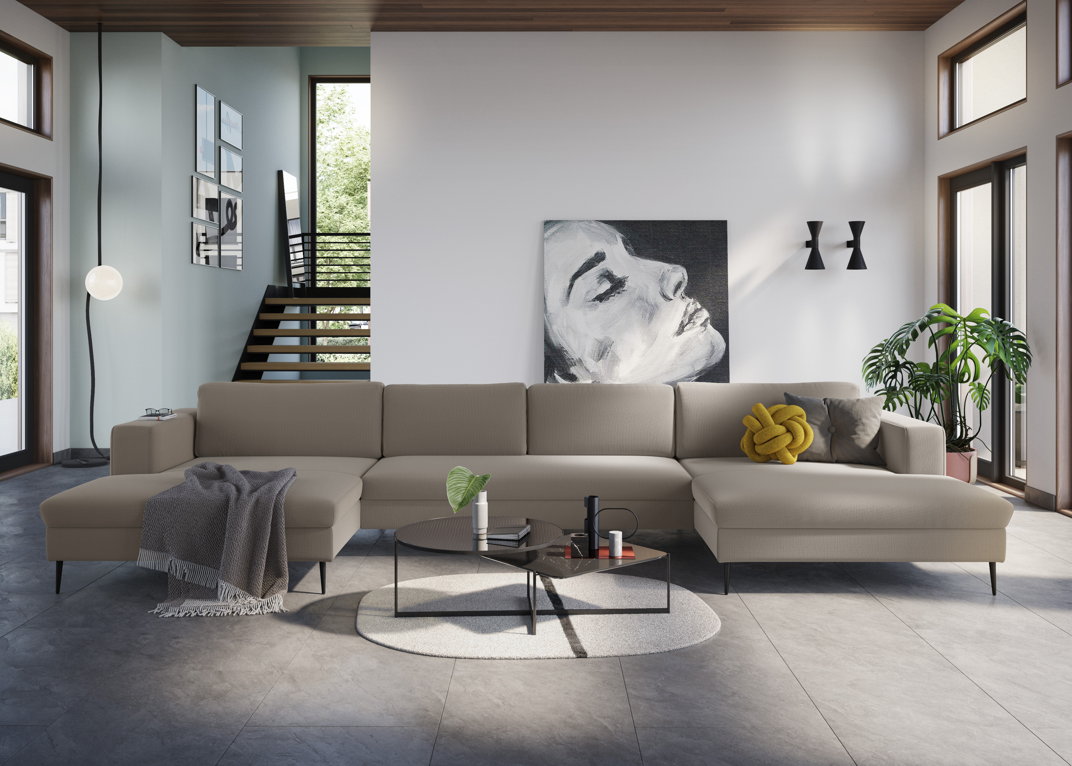 Wohnlandschaft DOMO COLLECTION "Modica U-Form aktuelles, kubisches Design mit 2 Recamieren, viel Platz", braun, B:438cm H:83cm T:173cm, Sofas, Wohnlandschaft, XXL, in moderner Optik mit, 2 großzügigen Recamieren, auch in Cord