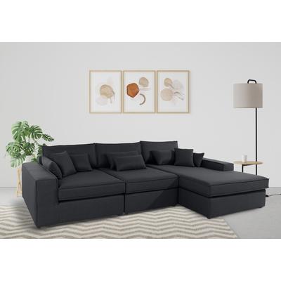 Ecksofa RAUM.ID "Enid L-Form", grau (anthrazit), B:360cm H:75cm T:190cm, Baumwollmix (60% Baumwolle/40% Leinen), Struktur fein (100% Polyester), Samtoptik (100% Polyester), Samtvelours (100% Polyester), Struktur (100% Polyester), Struktur recycelt... Image
