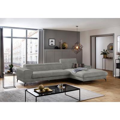 Ecksofa W.SCHILLIG "piedroo, Designsofa mit tollem Sitzkomfort, bequem, L-Form", grau (grau r66), B:343cm H:70cm T:193cm, Chenille-Flachgewebe R66 (85% Polyester, 15% Nylon), Sofas, Kopfteilverstellung, wahlweise mit Sitztiefenverstellung, Breite 343cm Image