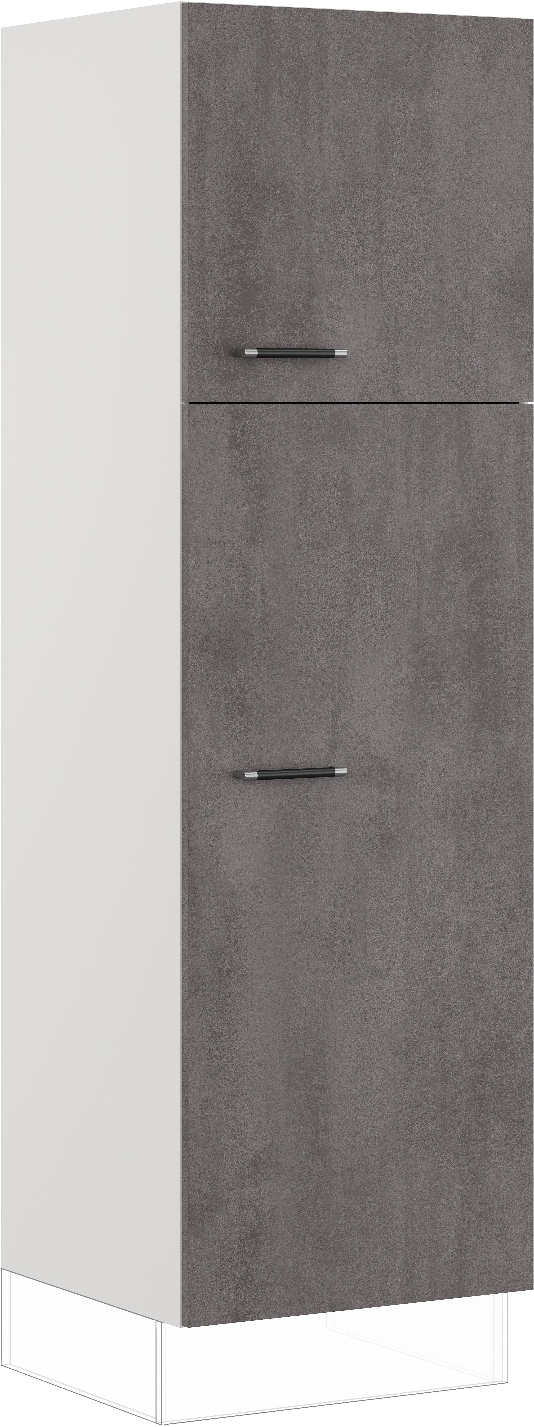 Schuhschrank IMPULS KÜCHEN "Prag", Breite/Höhe: 60/190,7 cm, mit Schubablagen", grau (beton, optik schiefer dunkelgrau), B:60cm H:190,7cm T:57,6cm, Dekorfolie, Holzwerkstoff, Schränke, vormontiert, mit Drehtüren, mit verstellbarem Fachboden Image
