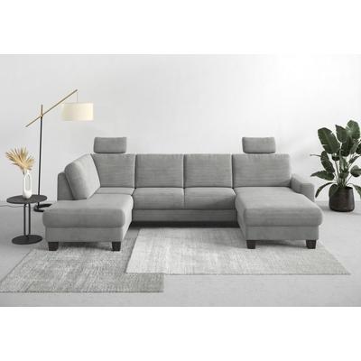Wohnlandschaft HOME AFFAIRE "Summer U-Form", silber, B:314cm H:91cm T:170cm, 100% Polyester, Sofas, mit oder ohne Bettfunktion und Bettkasten, wengefarbene Holzfüße Image