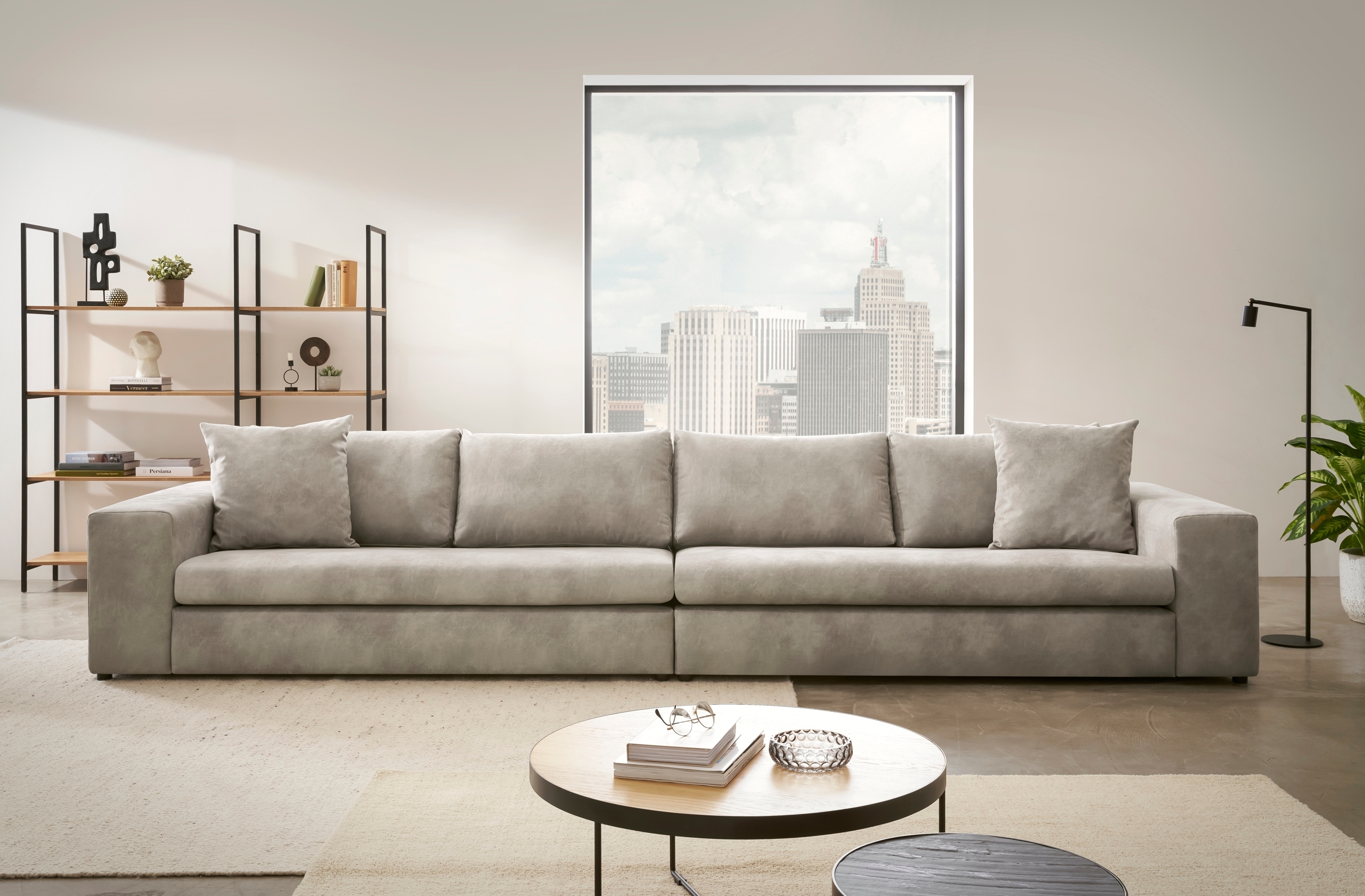 4-Sitzer HOME AFFAIRE "SLEETLAND XXL in Samtvelours oder Vintage-Leder-Optik", grau (hellgrau), B:400cm H:72cm T:113cm, Sofas, besonders groß und bequem