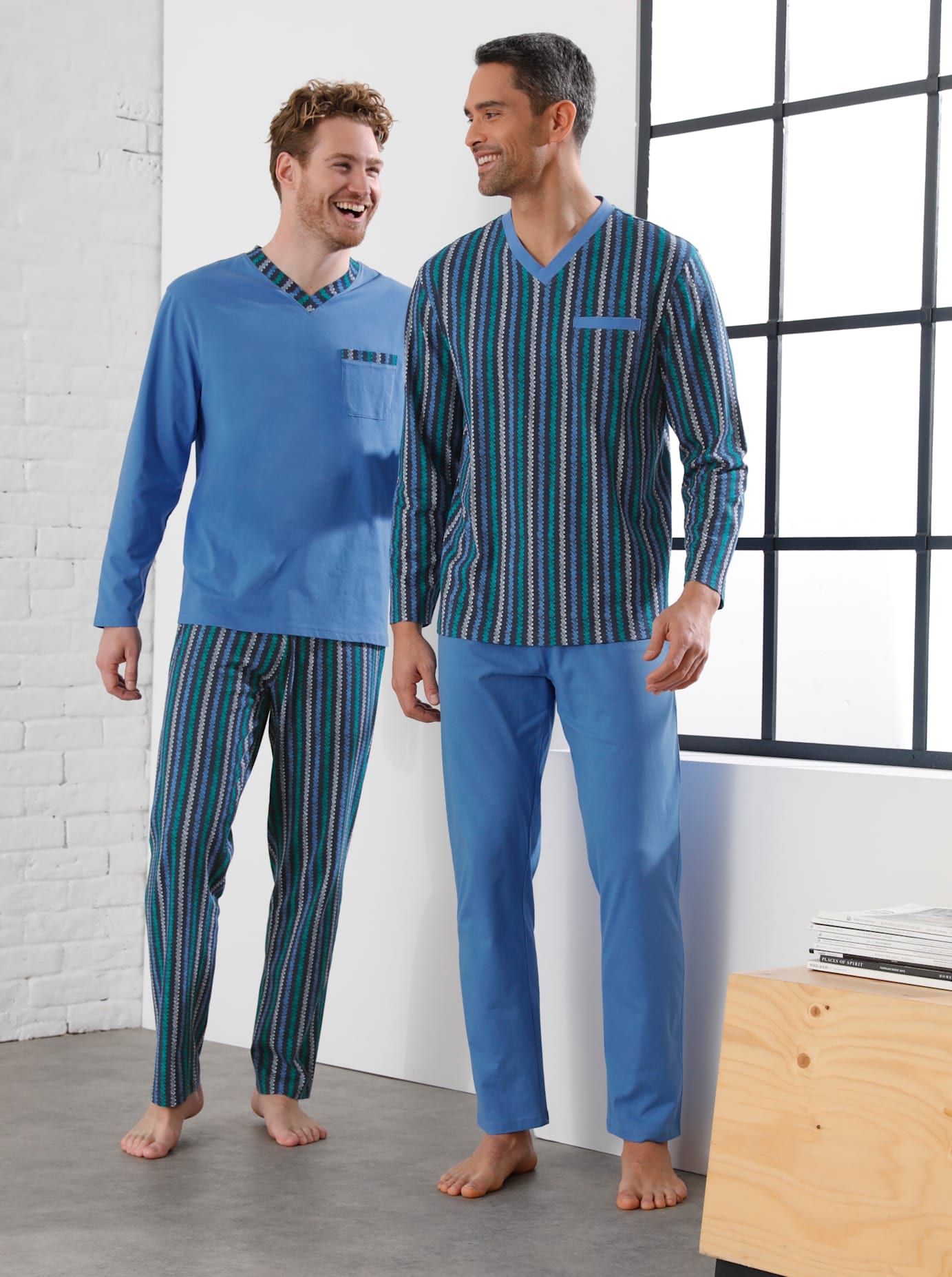 Schlafanzug WÄSCHEPUR, Herren, Gr. 60/62, blau (blau, marine), 100% Baumwolle, Homewear-Sets Image