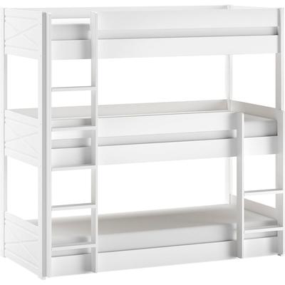 Etagenbett VIPACK, weiß (weiß, weiß), B:105,4cm H:199,8cm L:206,8cm, Etagenbetten, mit 3 LF á 90x200 cm und Rollrost, stabil gebaut, Kiefer massiv weiß Image